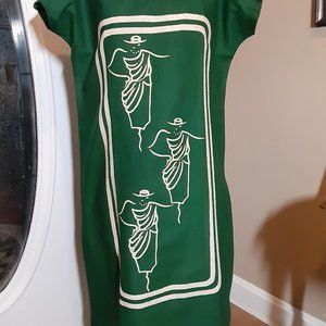 Vintage Green & Ivory Fashion SHIFT DRESS Cotton